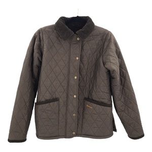Barbour Vintage LIDDESDALE Snap Quilted Jacket Women Size 8 Brown Cord Trim
